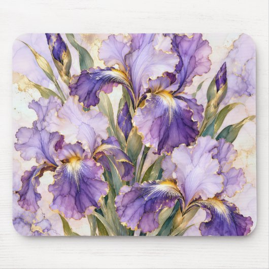 Tapis De Souris Iris pourpre avec bordure dorée (Devant)
