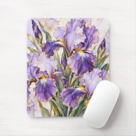 Tapis De Souris Iris pourpre avec bordure dorée (Avec souris)