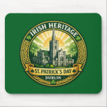 Tapis De Souris Irish Heritage - Dublin<br><div class="desc">A compact mouse pad showcasing a vintage Irish heritage badge inspired by Dublin architecture and Celtic design. The rich green palette and shamrock symbols create a festive yet elegant look,  making it a practical accessory for home or office while celebrating Irish identity.</div>