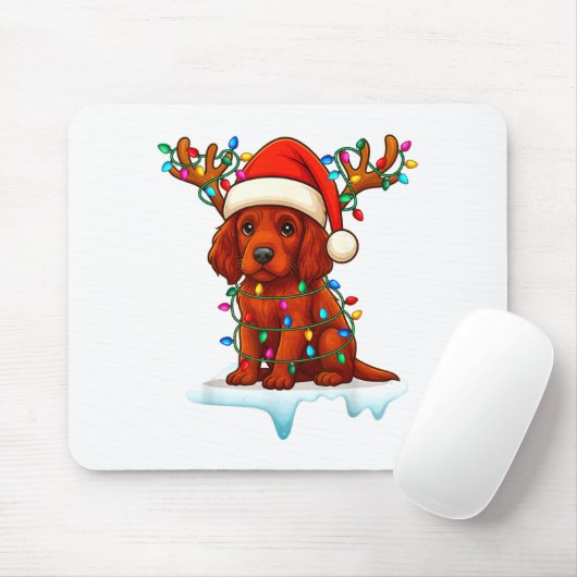 Tapis De Souris Irish Setter Christmas Santa Hat Reindeer Lights P (Avec souris)