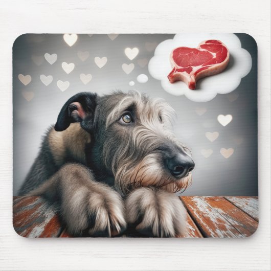 Tapis De Souris Irish Wolfhound rêvant de steak (Devant)