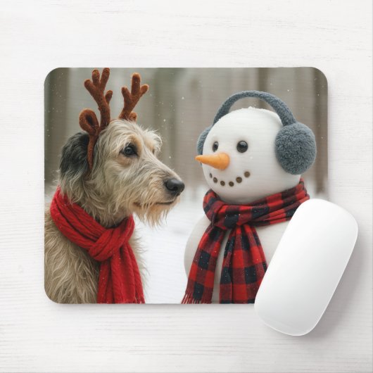 Tapis De Souris Irish Wolfhound with a Cute Snowman (Avec souris)