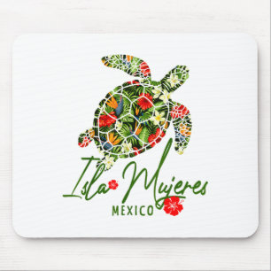 Tapis De Souris Isla Mujeres Mexique Tortue de mer Hibiscus Tropic