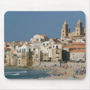Tapis De Souris Italie, Sicile, Cefalu, Ville avec Duomo de