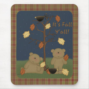 Tapis De Souris "It's Fall Y'all" Automne Teddy Bear Mousepad 2