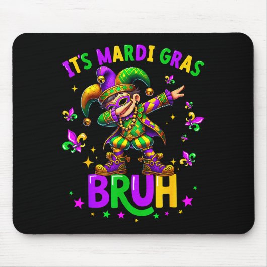 Tapis De Souris It's Mardi Gras Bruh Dabbing Leprechaun Jester New (Devant)