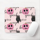 Tapis De Souris Jack-O-Lantern rose et chat noir (Avec souris)