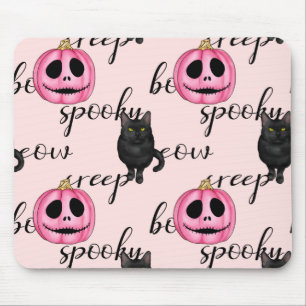 Tapis De Souris Jack-O-Lantern rose et chat noir