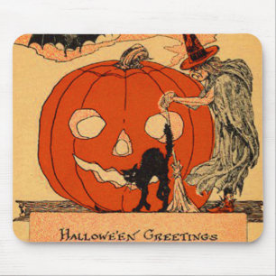 Tapis De Souris Jack-o'-lantern Witch Chat noir Halloween Vintage