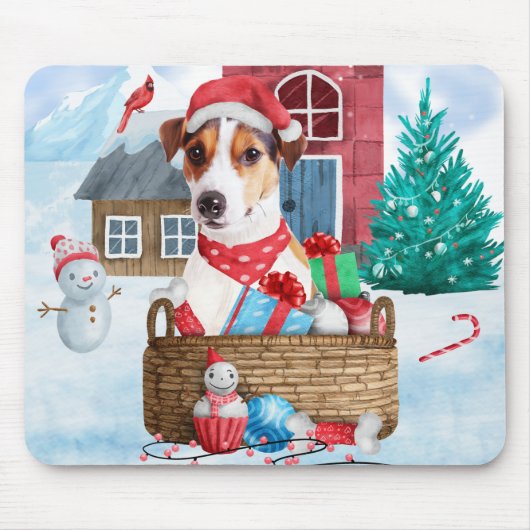 Tapis De Souris Jack Russell Chien dans la neige Maison de chien d (Devant)
