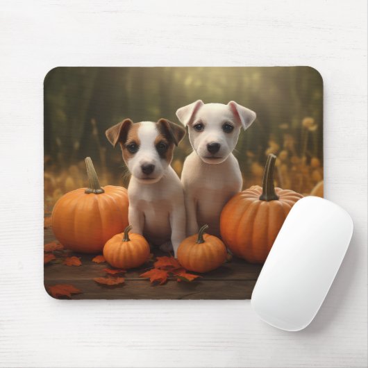 Tapis De Souris Jack Russell Puppy Automne Citrouille de plaisir (Avec souris)