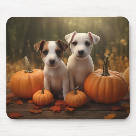 Tapis De Souris Jack Russell Puppy Automne Citrouille de plaisir (Devant)