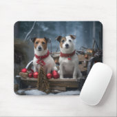 Tapis De Souris Jack Russell Snowy Sleigh Décor de Noël (Avec souris)