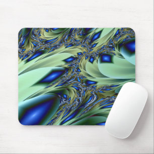Tapis De Souris Jagged Art fractal vert et bleu