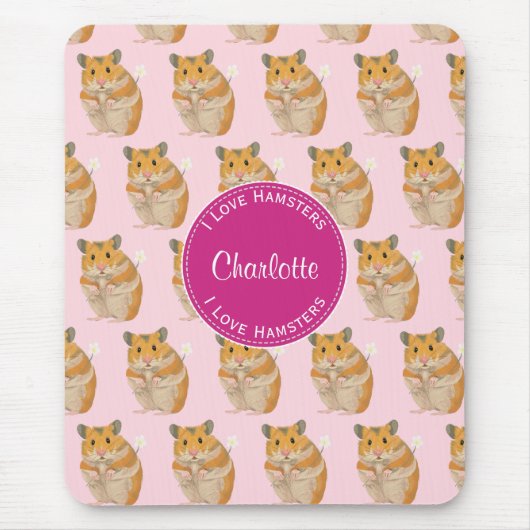 Tapis De Souris J'aime Hamsters Motif Hamster Rose (Devant)