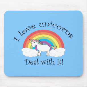 Tapis De Souris J'aime l'affaire de licornes avec elle bleue