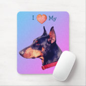 Tapis De Souris J'Aime Le Coeur Mon Doberman (Avec souris)