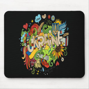 Tapis De Souris J'aime le Doodle ukrainien avec le drapeau ukraini