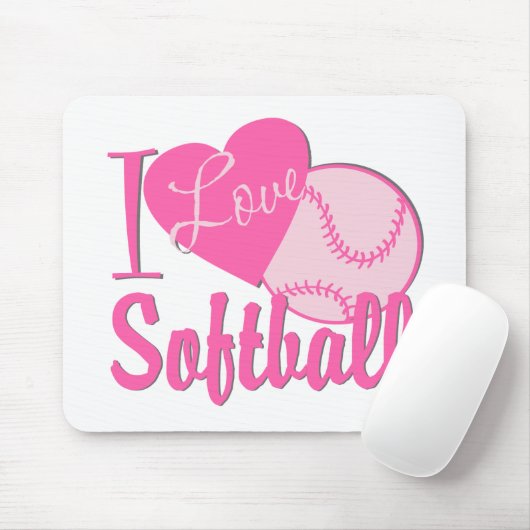 Tapis De Souris J'Aime Le Softball Rose (Avec souris)