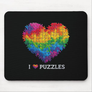 Tapis De Souris J'aime les puzzles Jigsaw Puzzle Cœur Arc-en-ciel 