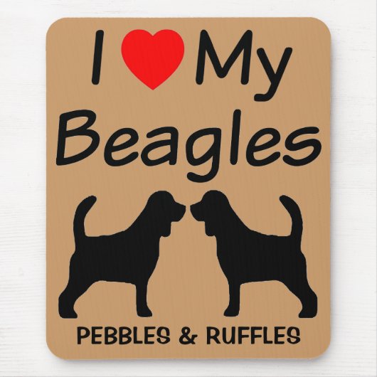 Tapis De Souris J'Aime Mes Deux Chiens Beagle Élevant Mousepad (Devant)