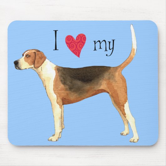 Tapis De Souris J'aime mon American Foxhound (Devant)