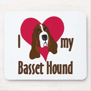 Tapis De Souris J'aime mon Basset Hound mignon chien dans un coeur