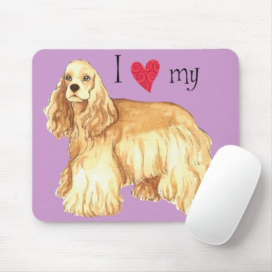 Tapis De Souris J'aime mon Cocker Spaniel (Avec souris)