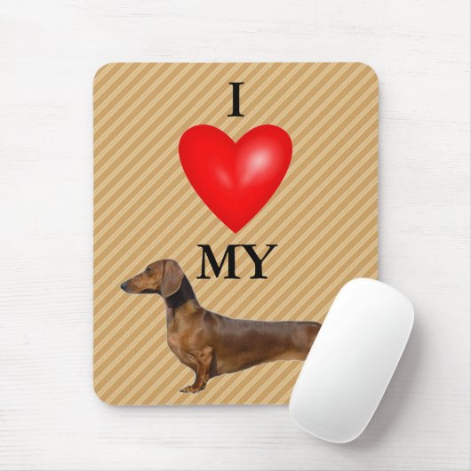 Tapis De Souris J'Aime Mon Coeur Rouge Dachshund (Avec souris)