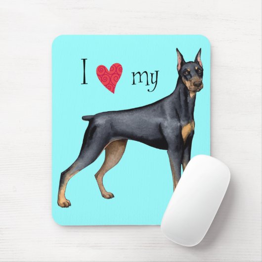 Tapis De Souris J'aime mon Doberman (Avec souris)