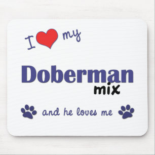 Tapis De Souris J'aime mon mélange de dobermann (le chien
