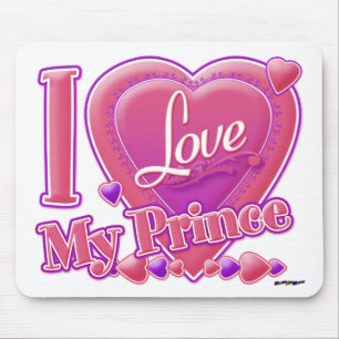 Tapis De Souris J'aime mon prince rose/violet - cœur