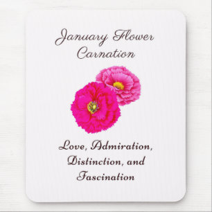 Tapis De Souris Janvier Mois de naissance Fleur Carnation Élégante