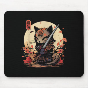 Tapis De Souris Japonais Samurai Chat Tattoo, Kawaii Ninja Chat _2