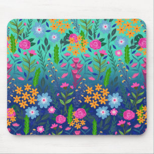 Tapis De Souris Jardin à fleurs de couleur bleue