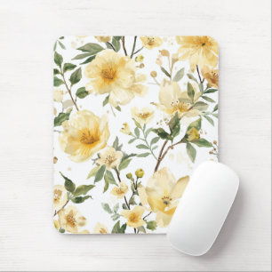 Tapis De Souris Jardin botanique aquarelle floral jaune