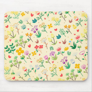 Tapis De Souris Jardin d'amour Fleurs de printemps & coeurs 