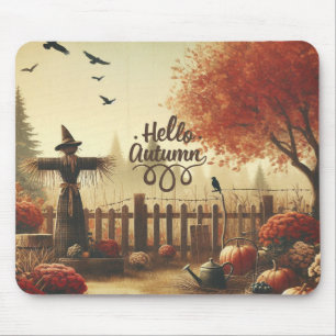 Tapis De Souris Jardin d'automne et épouvantail