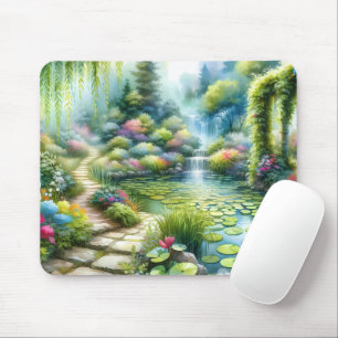 Tapis De Souris Jardin de cascade enchanté Étang de nénuphars