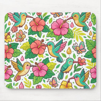 Tapis de souris Jardin de fleurs Colibri