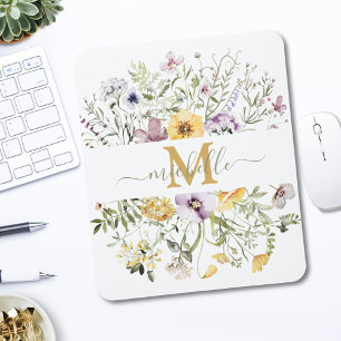 Tapis De Souris Jardin De Fleurs Sauvages Coloré Monogramme Élégan