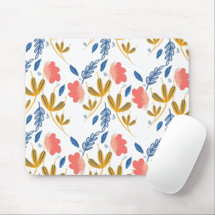 Tapis De Souris Jardin d'été Coraux Floraux Bleus Jaunes