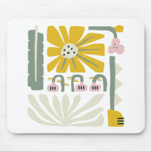 Tapis De Souris Jardin fleuri abstrait amusant jaune et vert