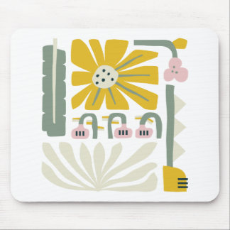 Tapis De Souris Jardin fleuri abstrait amusant jaune et vert
