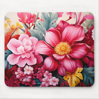 Tapis De Souris Jardin floral tropical rose exotique