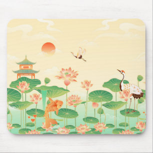 Tapis De Souris Jardin Japonais Étang de carpes Koï et Nymphéas Ar