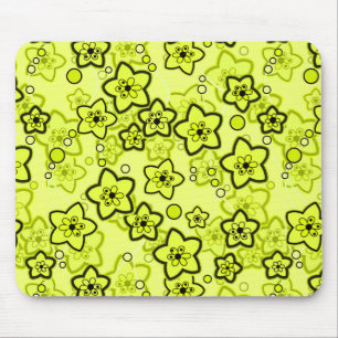 Tapis De Souris Jaune avec motif floral néon brillant noir