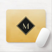 Tapis De Souris Jaune Brossé Élégant Avec Monogramme Or Simple (Avec souris)