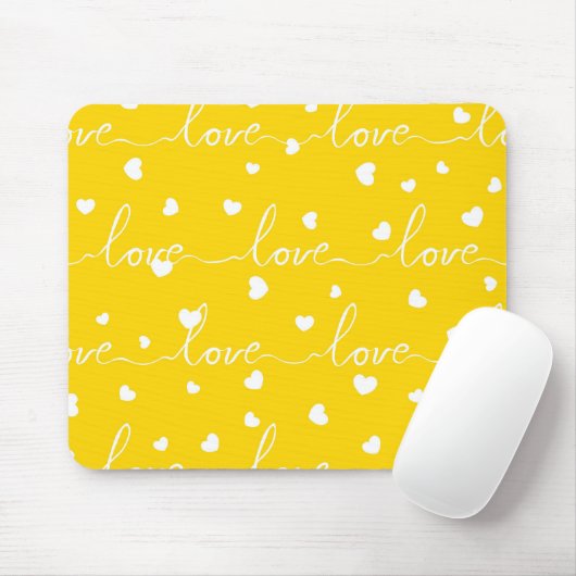 TAPIS DE SOURIS JAUNE CLAIR AVEC AMOUR DE SCRIPT BLANC (Avec souris)