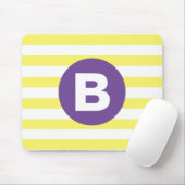 Tapis De Souris Jaune Ensoleillé Rayé Monogramme Violet (Avec souris)